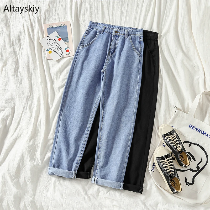 

Jeans Women High Waist Female All-match Simple Elegant Korean Style Solid Pockets 2019 Lovely Sweet Womens Daily New Students