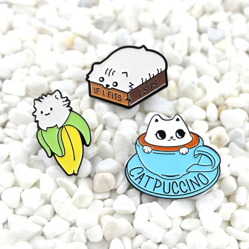 

Cartoon Animal Cat Brooch Coffee Cup Banana Enamel Pin button Badge For Kids Friends fashion Jewelry bag hat shirt accessories