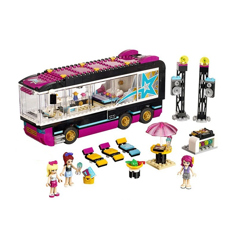 Friends Pop Star Tour Bus Building Blocks Legoing Friends Figures Bricks Toys for Children Model Toys Gift