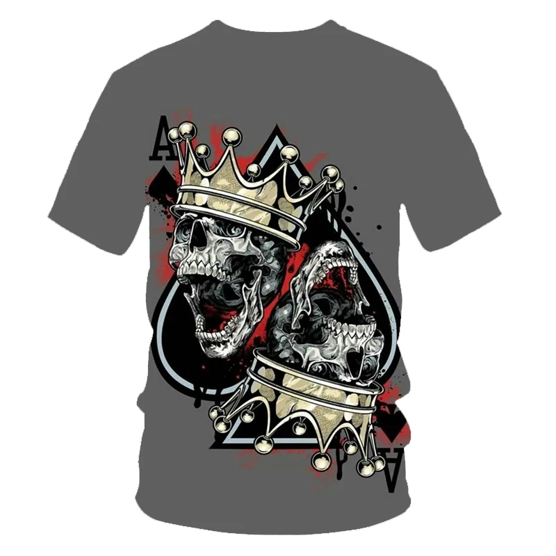 New hot men's summer skull poker print men's short-sleeved T-shirt 3D T-shirt casual breathable season hip-hop brand T-shirt 6XL