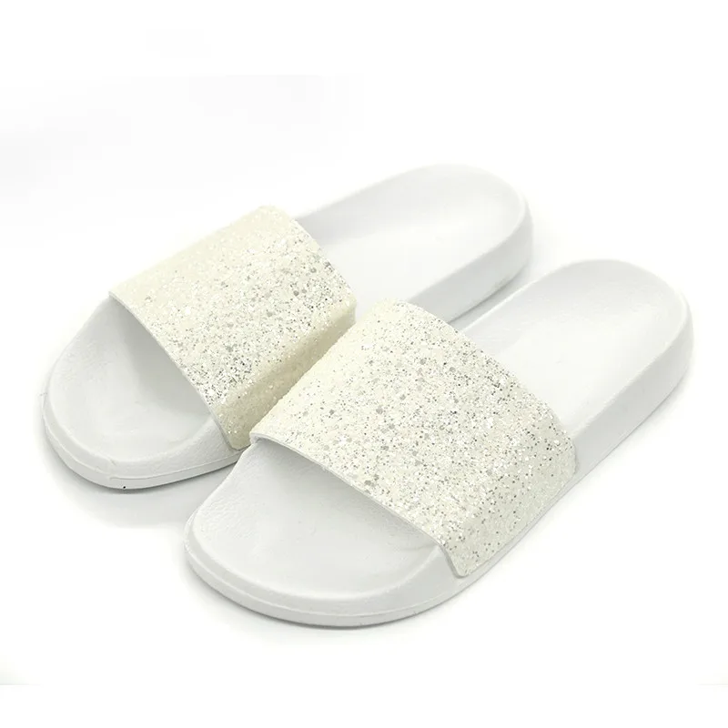 

Dropshipping New Summer Women Slippers PU Bling Slides Flat Soft Bottom Sandals Home Flip Flops Female Tap Casual Beach Shoes