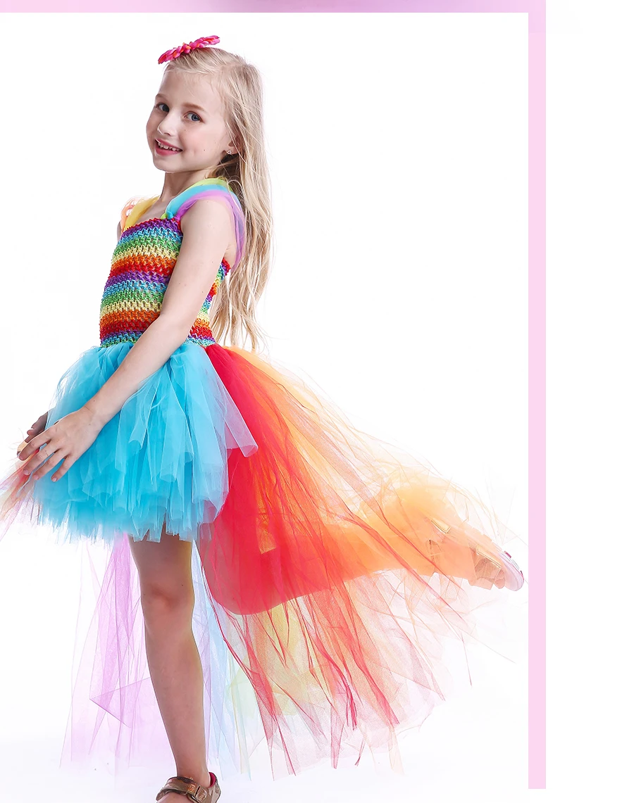 Candy Rainbow Tutu Dress and Daisy Hair Clip Set Girl Birthday Party Dress Easter Halloween Costumes Kids Pageant Ball Gown (7)