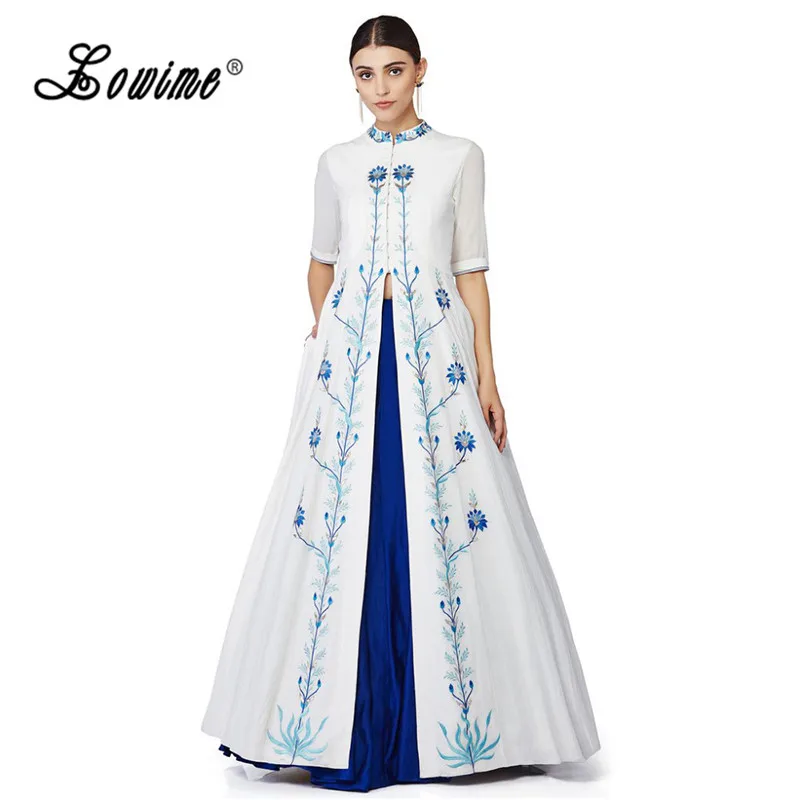 Indian Two Piece Evening Dress 2017 Delicate Blue Embroidery