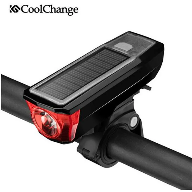 

CoolChange Solar Bike Light Waterproof USB Rechargable Torch Cycling Horn Light Headlight Night Riding Safety Bicycle Light Bell