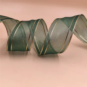 

N2106 38MM X 25yards Wired Edge Green Metallic Net Ribbon for Christmas gift packaging
