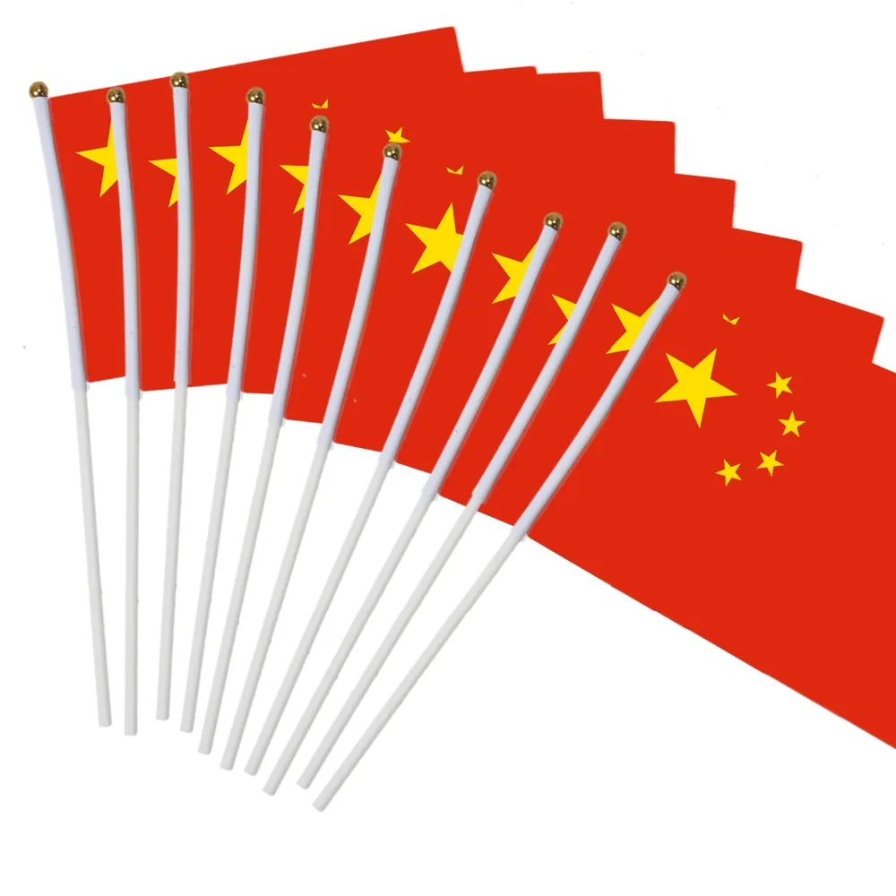 

14x21cm 5pcs Small Chinese flag hand waving flags with Plastic Flagpoles Activity parade Sports Home Decoration NC005