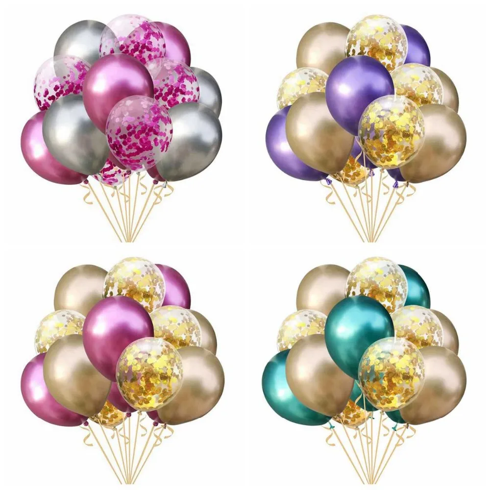 15PC/set 12 Inch Mixed Confetti Balloon Happy Birthday Party Decoration Kids Adults Latex Air Balls Metallic Color Globos Ballon | Дом и сад