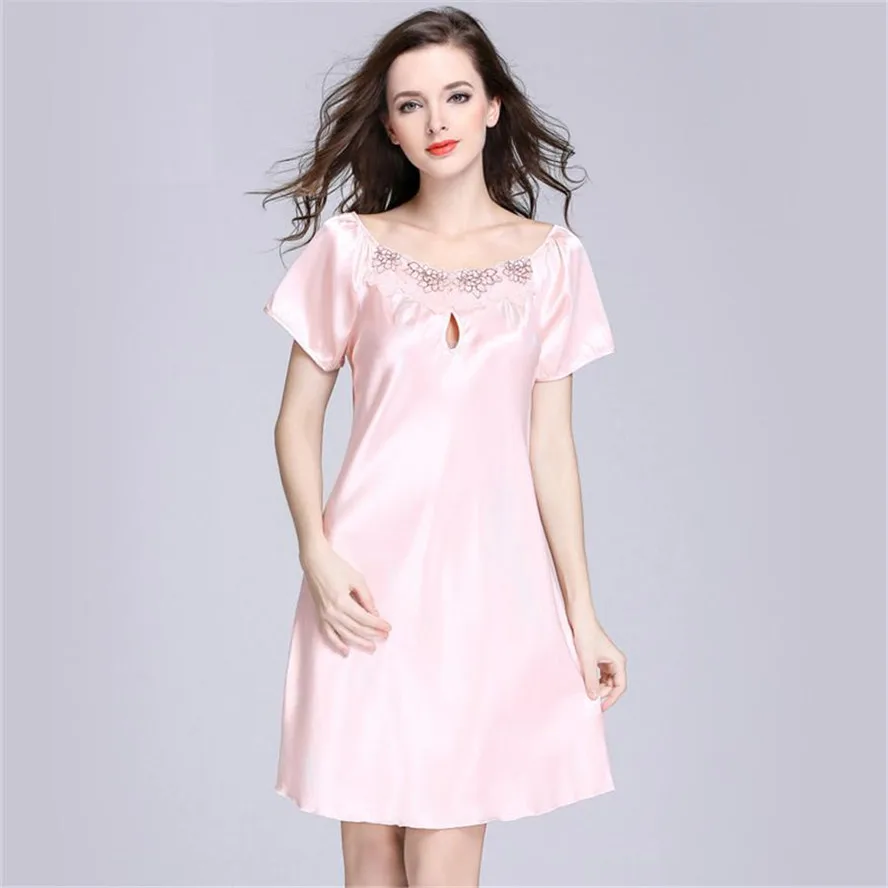 ROSICIL Summer Women Faux Silk Sleep Dress Girls Lace Sleepwear