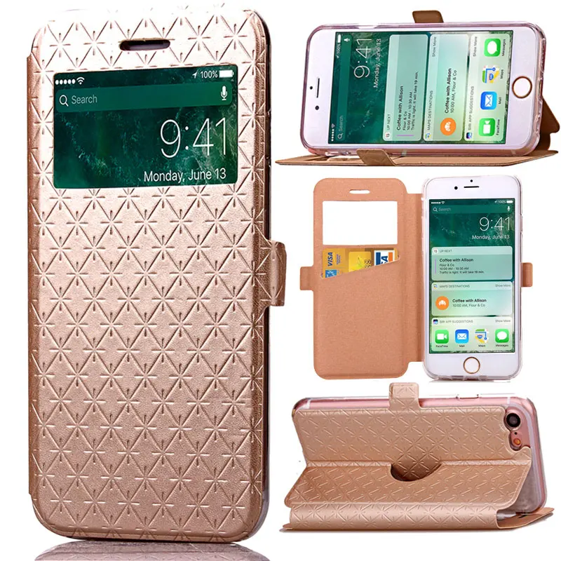 

Luxury Lattice Grid Cases For iPhone 8 6 6S 7 Plus XS Max XR X Case PU Silicone Flip Wallet Card Holder Diamond Grain Cover