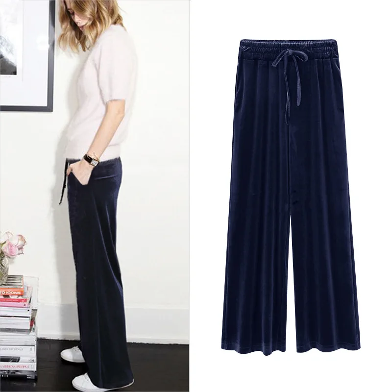 Gold Velvet Wide Leg Pants Female Spring Trousers Loose Large Size High Waist Women Pants Slim Casual Pants Gold Velvet Wide Leg Pants Female Spring Trousers Loose Large Size High Waist Women Pants Slim Casual Pants
