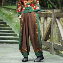 Танцевальные крылья весна лето осень женские мешковатые штаны Харлан стиль эластичный пояс повседневные широкие ноги Вышивка Элегантные брюки A-29