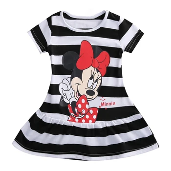 

Striped Girl Dress Cute Short Sleeve Children's Clothing Cartoon Children Mickey Minnie Dressed Dresses Baby Kids Clothes 2-6Y