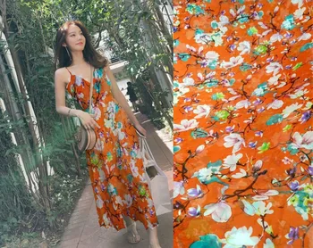 

Telas 8 moomin pure Mulberry Silk Chiffon fabric Digital Print Plum flowers Textile Women Dress Scarf Fabric alibaba express