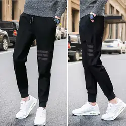 Бренд Для мужчин Штаны корейской версии тремя полосками повседневные штаны 2018 бегунов пот Штаны черный мужской моды в стиле хип-хоп