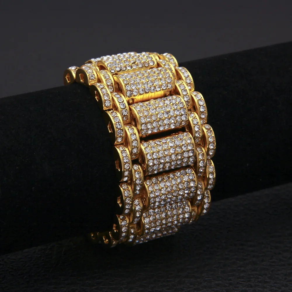 В стиле хип хоп Полный Стразы Bling льдом реперские кепки золотой браслет Цвет