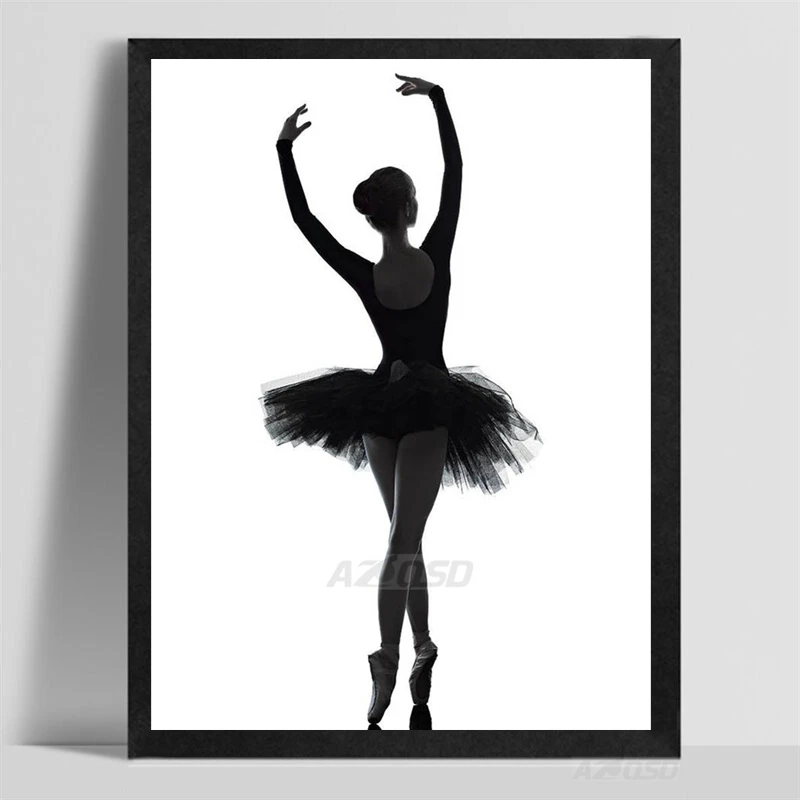 Art Print font b Poster b font Wall Picture Modern Black White Ballet Dancer Silhouette Beauty