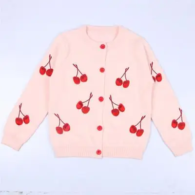 Зимние вязаные свитера для маленьких девочек с вишней детский осенний свитер детский Кардиган Верхняя одежда с блестками для мальчиков зимняя одежда 1-6 лет - Цвет: Розовый