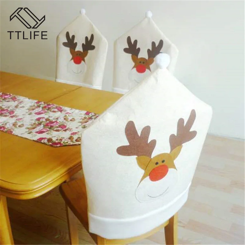 

TTLIFE 1Pc Christmas Chair Covers Elk Brown Hat For Xmas Party Dinner Decor Home Kitchen Decoration Ornaments Supplies