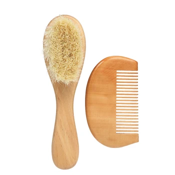

New Baby Hair Brush Comb Set Wooden Handle Newborn Baby Hairbrush Infant Comb Soft Wool Hair Scalp Massage