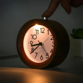 

Log wooden night light silent beech alarm clock round with luminous snooze 3