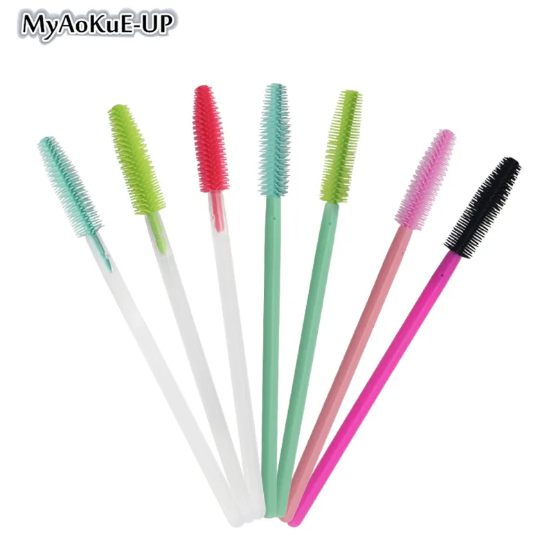

500pcs Disposable Eyelashes Brushes Silicone brush Mascara Wands Mix Colors Eyelash Extension Wand Applicator Make Up Brush Tool