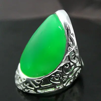 

27X33mm Genuine Solid 925 Sterling Silver Green Natural JADE Ring Size 7/8/9/10