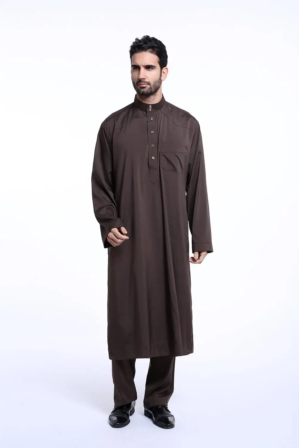Мужская мусульманская одежда из Саудовской Аравии, Джабба, Тауб, абайя, Даффа, дишдаша, исламский арабский джилбаб, кафтан, одежда, мусульманское платье, Ближний Восток, Новинка - Цвет: Коричневый
