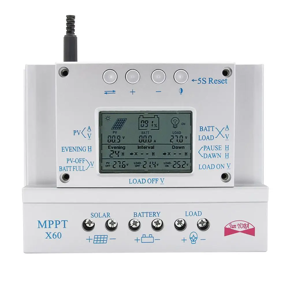 Солнечный контроллер солнечного зарядного устройства Sun yoba LCD X60A регулятор MPPT