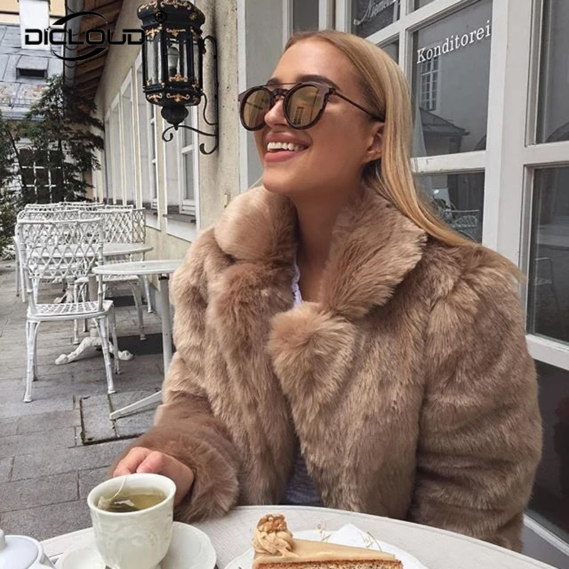 

Plus size XXXL Turn Down Collar Faux For Coat Women 2018 Winter Thick Warm Short Jackets Female Overcoat Ins Fashion Fur Jacket