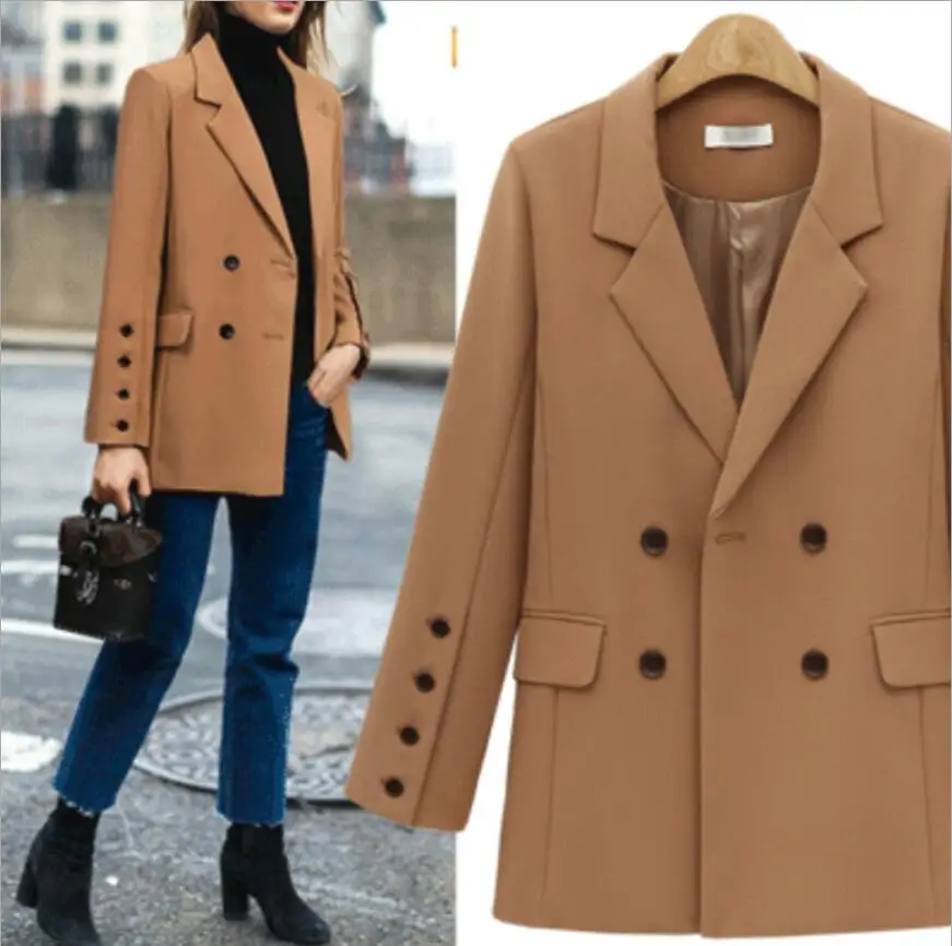 

Double-breasted suit collar collar woolen coat 2018 autumn new loose long section casual woolen coat female