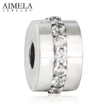 AIMELA Sendero Luminoso Clip Granos Del Encanto con Piedra de Circón AAA 925 Lock Stopper Clip Cupieron Las Pulseras Pandora DIY