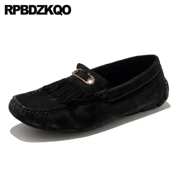 

men loafers luxury brand moccasins tassel blue square toe slip on british style soft soled black driving spring shoes european