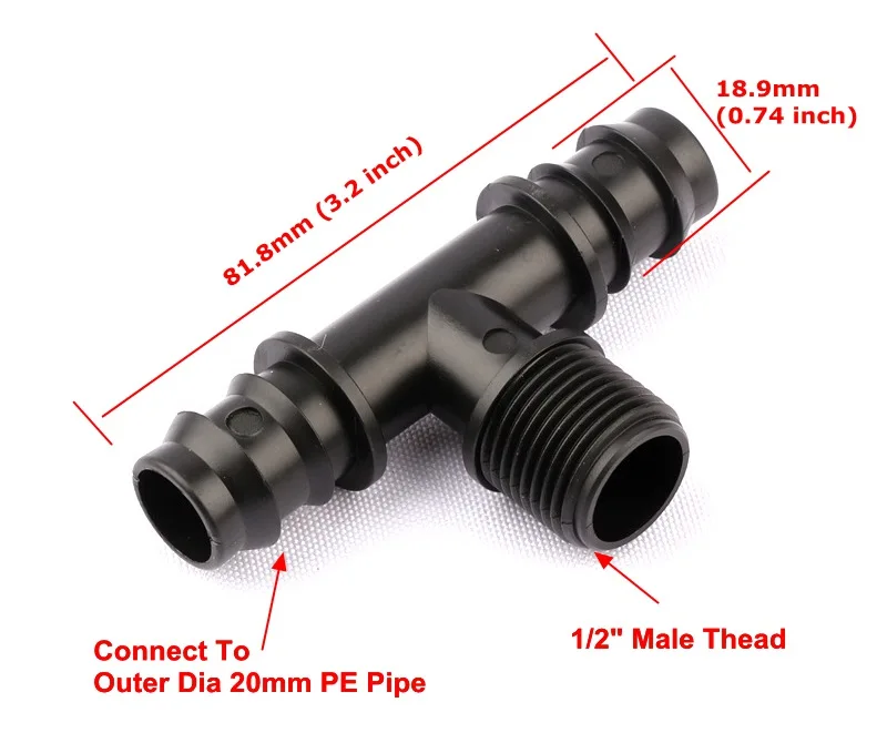 6 шт. 1/2 дюйма мужской резьбой до 20 мм тройник PE разъём с бородками для шланга теплицы тройник с буртиками суставов капельного орошения системы фитинги