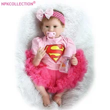 55cm Silicone Reborn Baby Girl dolls Lifelike Newborn Girl Doll Play Doll in Pink Superman Dress Doll Bonecas Reborn de Silicona