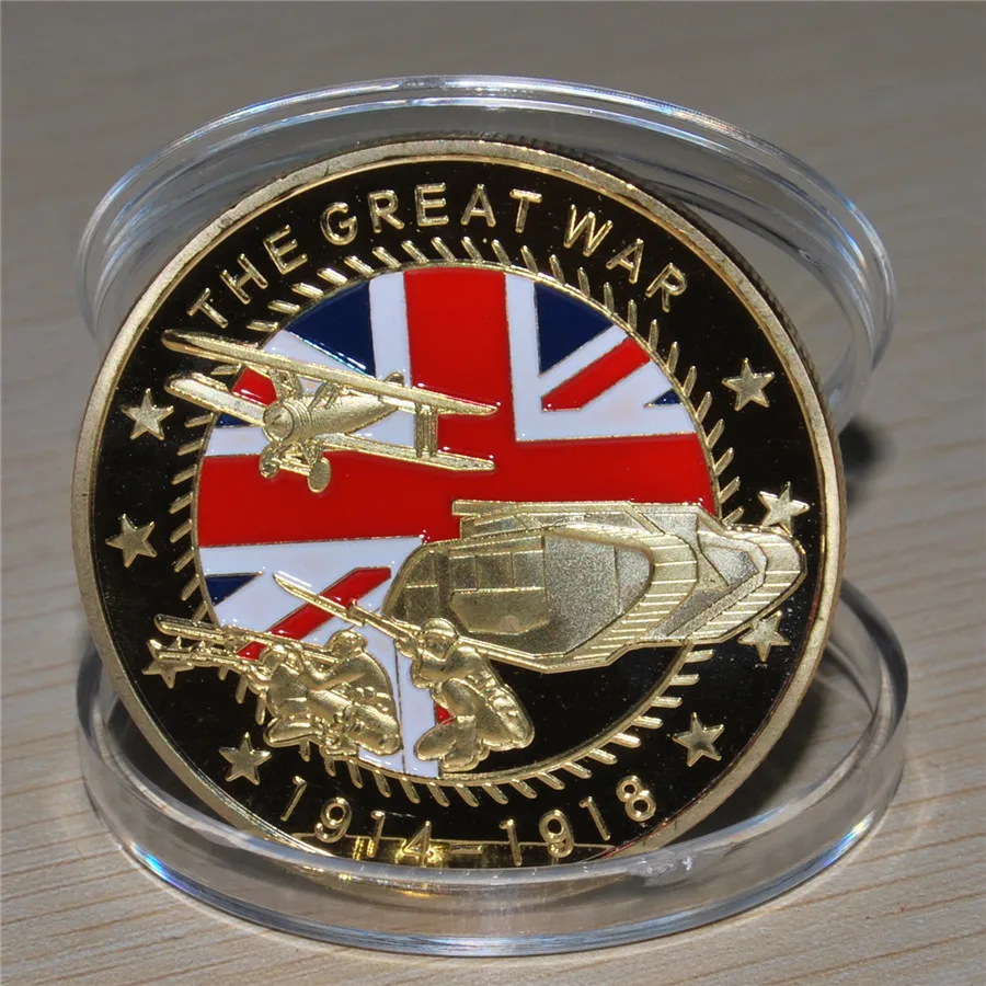 Сувенирная монета с военной символикой 1914-1918 великая монета с военной символикой 24 K позолоченная военная медаль вызов монеты 40*3 мм