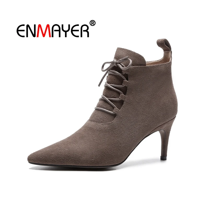 

ENMAYER Woman Ankle boots Short boots Winter Shoes Pointed toe Black Size 34-39 Causal Kid Suede Med heels Thin heels CR1662