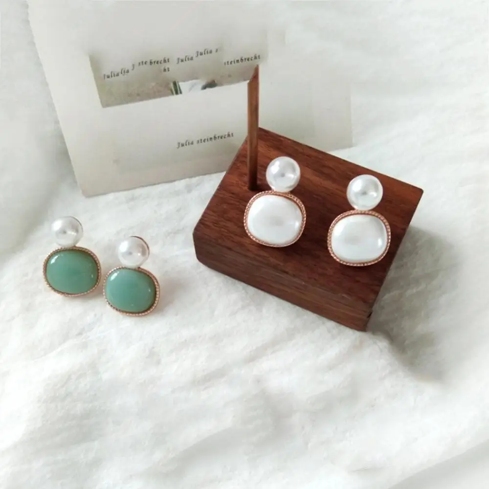 

Simple Style Pearl Light Blue Court Style Earrings Ladies Jewelry Gift