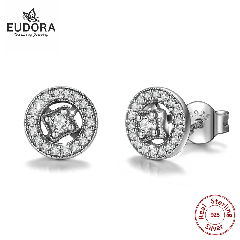 Серьги гвоздики Eudora из стерлингового серебра с блестящими фианитами