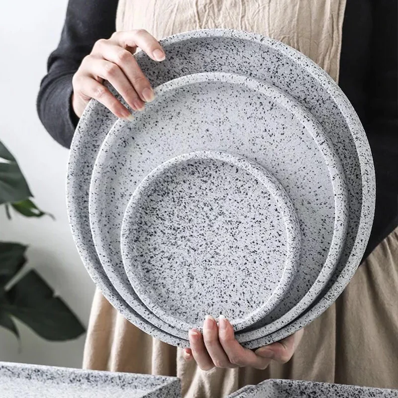 

Nordic style imitation granite ceramic plate marble pattern tray creative linen tableware storage tray hotel storage tray