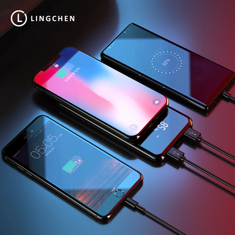 LINGCHEN 10000 мАч, беспроводное зарядное устройство, внешний аккумулятор для iPhone, светодиодный дисплей, Qi Беспроводное зарядное устройство для samsung s8 8000, 10000 мАч, внешний аккумулятор