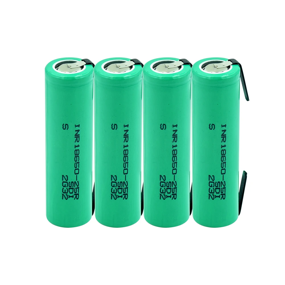 Высокая утечка 20A INR 18650-25R батарея 3,7 V 2500mAh перезаряжаемые литиевые батареи+ DIY никель кусок для фонарика - Цвет: 4 PCS