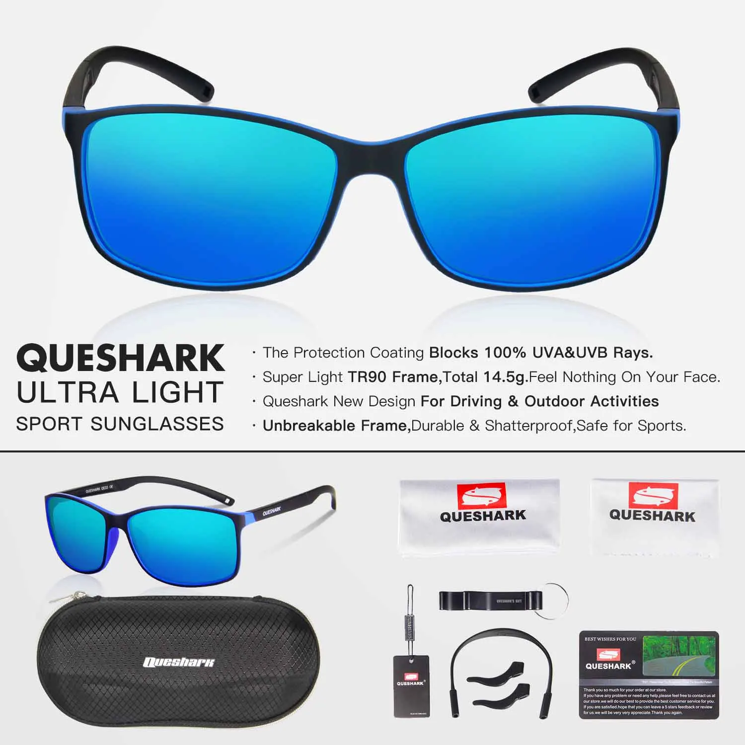 QUESHARK TR90, гибкая оправа, поляризационные очки для рыбалки, Uv400, походные, для кемпинга, катания на лыжах, квадратные очки, спортивные, рыболовные солнцезащитные очки - Цвет: BL