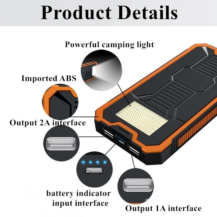 Солнечная батарея 20000 мАч водонепроницаемый внешний аккумулятор портативная батарея 2 Usb портативная мощность для Xiaomi Iphone