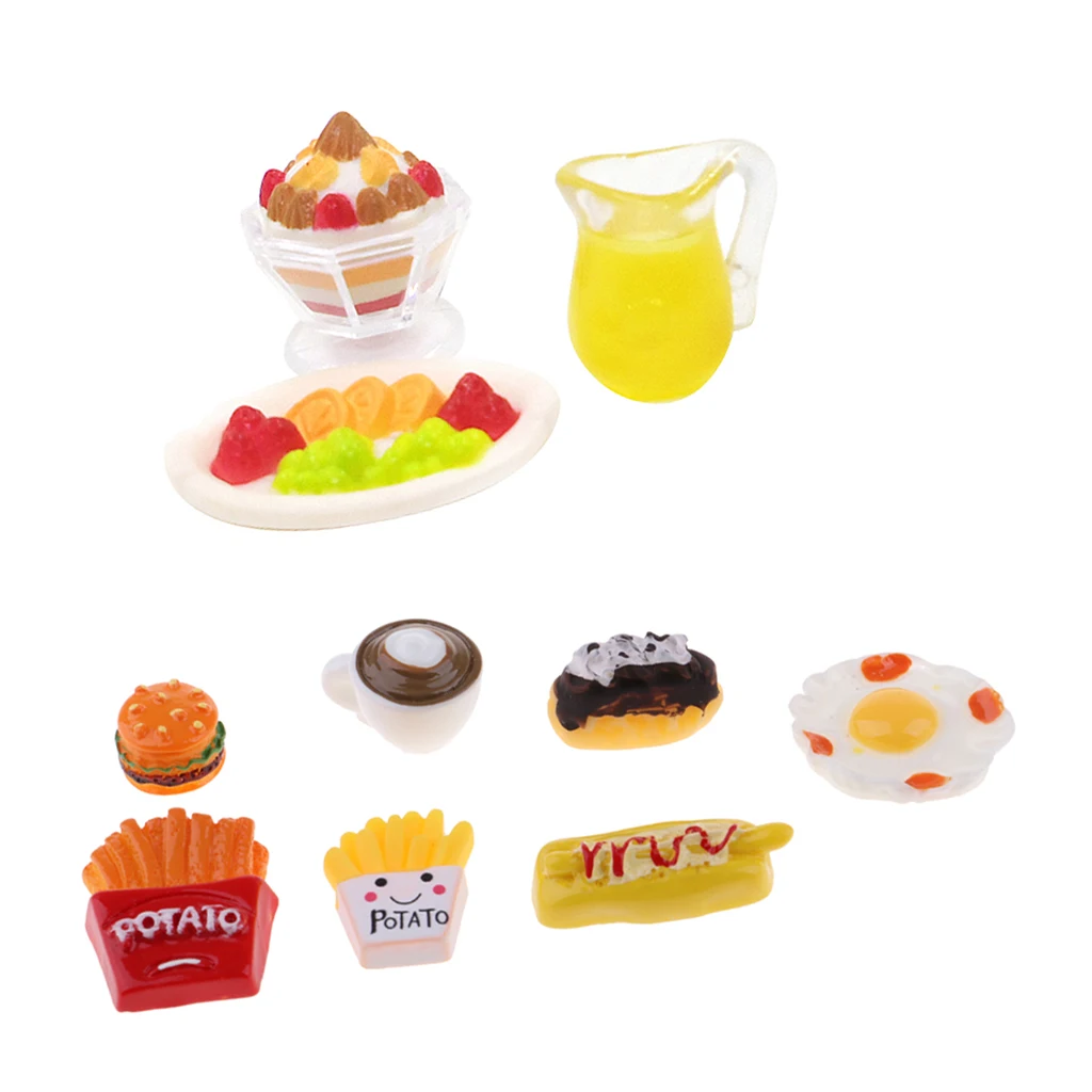 Dollhouse Miniature Snack Model Fast Food Breakfast Dessert Juice Model 1/12 Scale Decor Kitchen Accessory