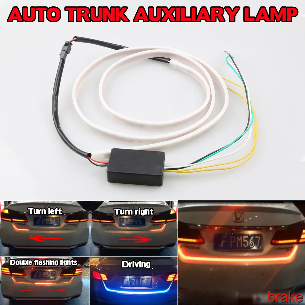 

New Universal Car Tail Brake Stop Turn Signal Integrated LED Daytime Running Light Strip Ice Blue & yellow amber 12V