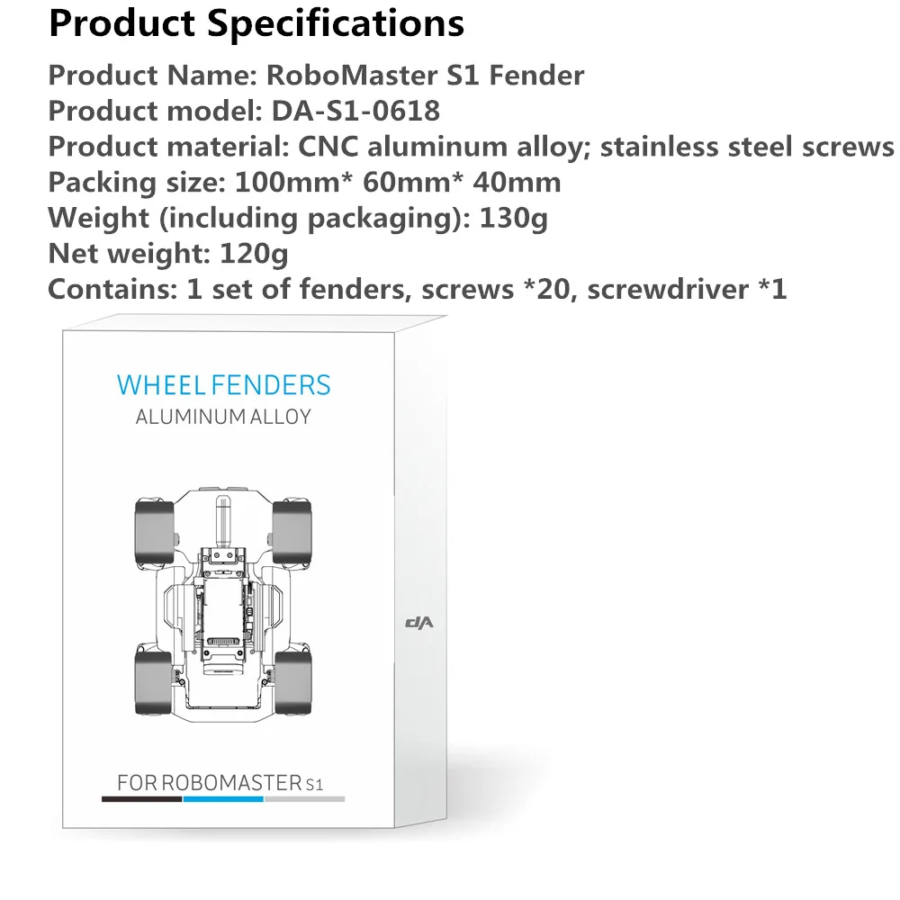DJI RoboMaster S1 Aluminum Alloy Wheel Fenders CNC Protect Parts Thickness 2.5mm Stainless Steel Screw for RoboMaster S1-6