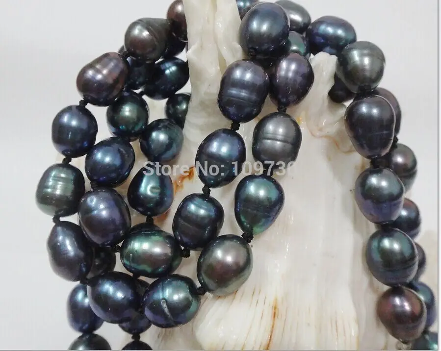 

Jewelr 00429 HUGE LONGER 34 10-13MM NATURAL TAHITIAN GENUINE PEACOCK GREEN PEARL NECKLACE