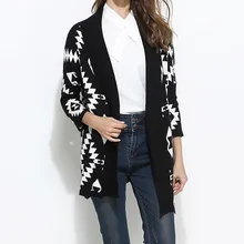 Верхняя одежда и пальто куртки Женский вязаный принт v-образный вырез длинный рукав свободный свитер пуловер пальто и куртки женские 2018Sep29