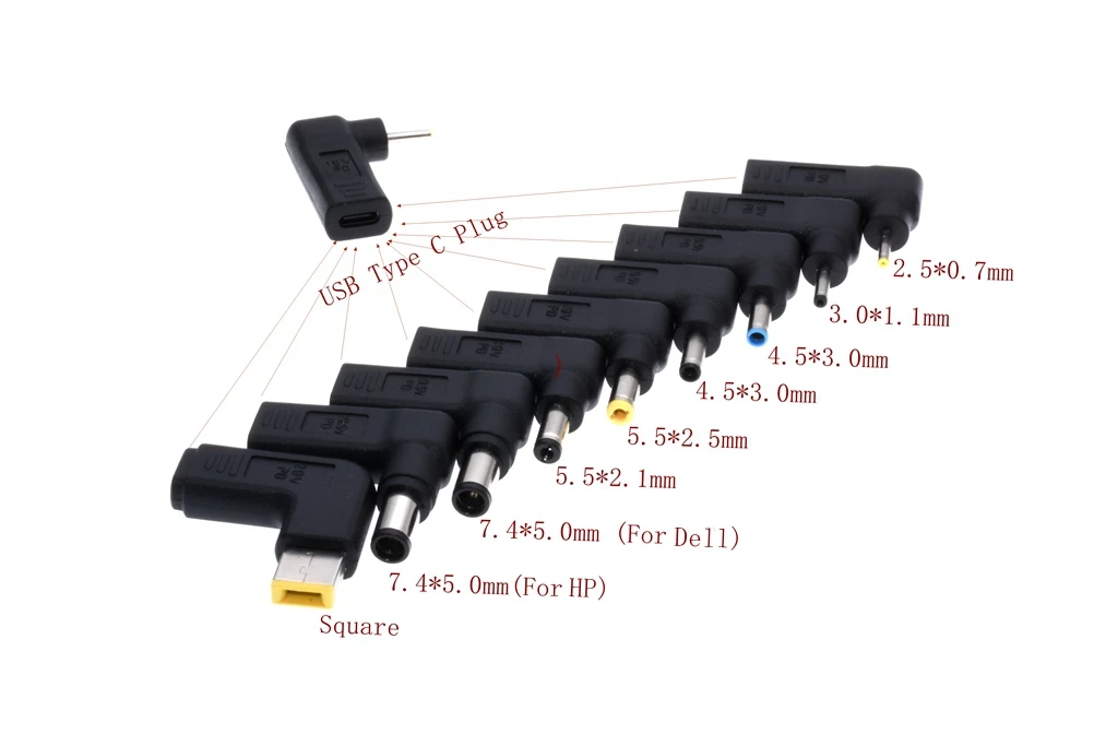 Адаптер питания для ноутбука, разъем постоянного тока, usb type C, женский, универсальный, мужской разъем, конвертер для lenovo, для Asus, зарядное устройство для ноутбука