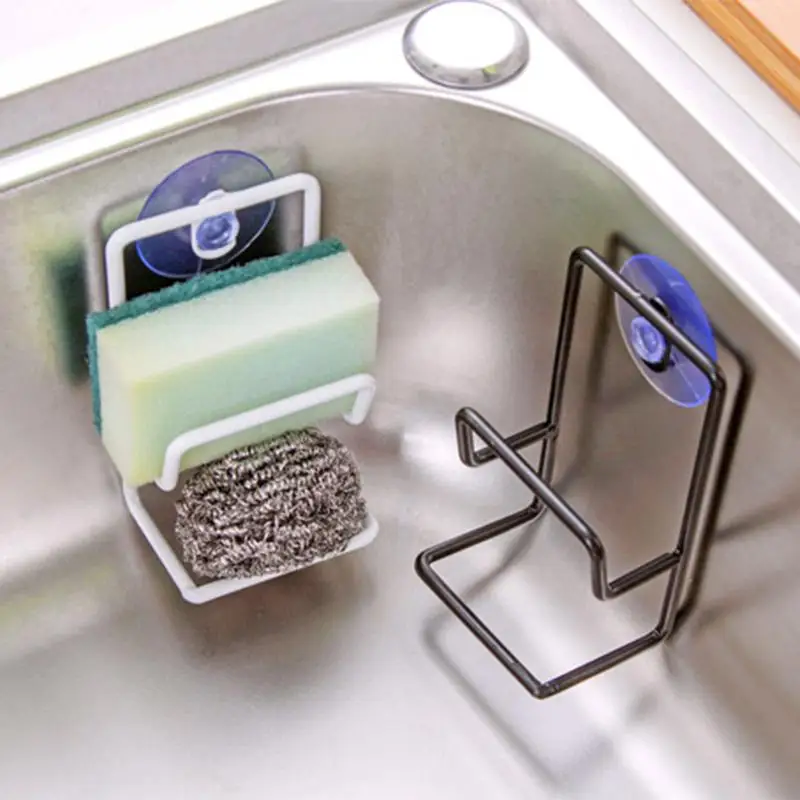 

Wall Mounted Kitchen Sink Dish Sponge Storage Holder Rack Robe Cleaning Cloth Drain Shelf With Hooks